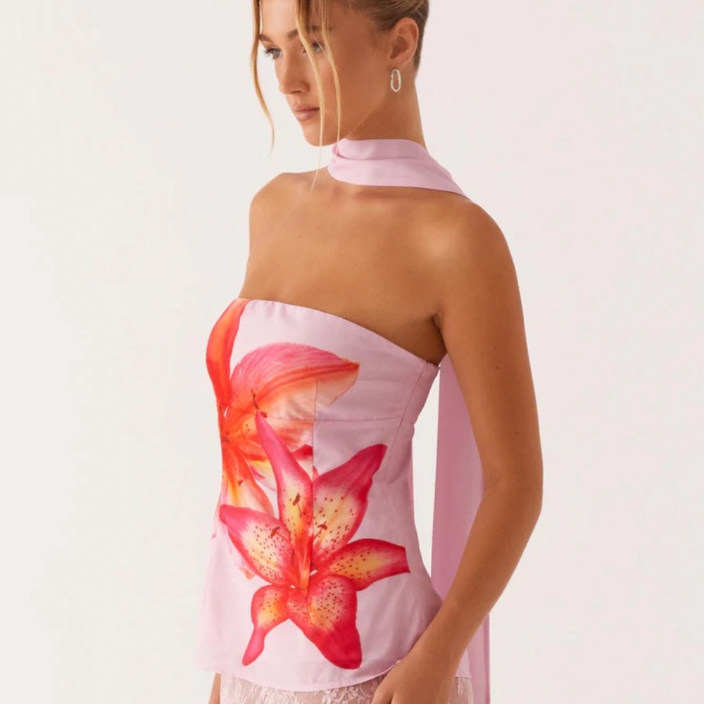 Peppermayo Pink Floral Strapless Blouse